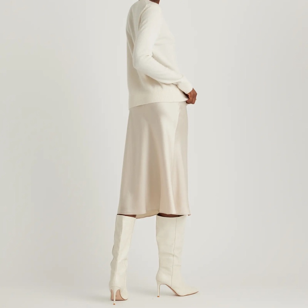 Quince Cream Asymmetrical A-Line Midi Skirt